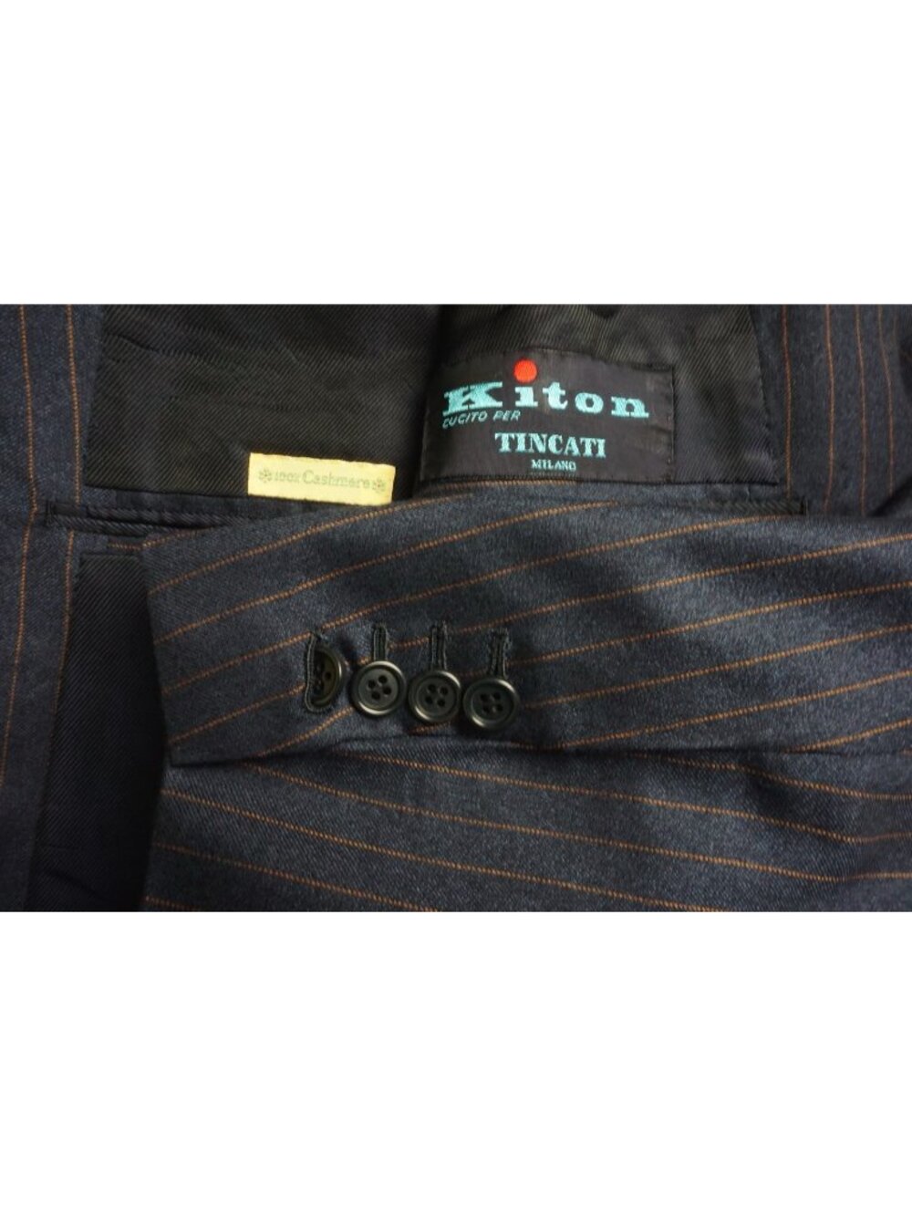 Kiton Blue Gold Pinstriped 100% Cashmere 2 Pc Suit Jacket Pants Sz 42R